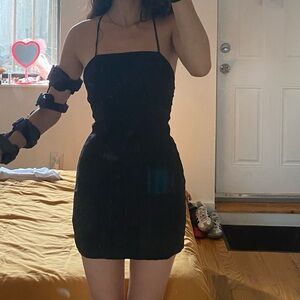 Black Zara mini dress with crossed back straps